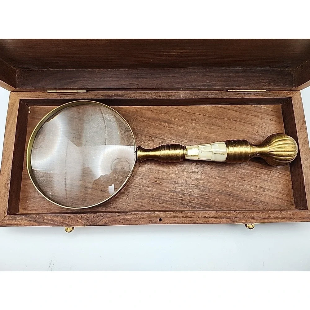 Brass Magnifying Glass With Mother Of Pearl Inlay